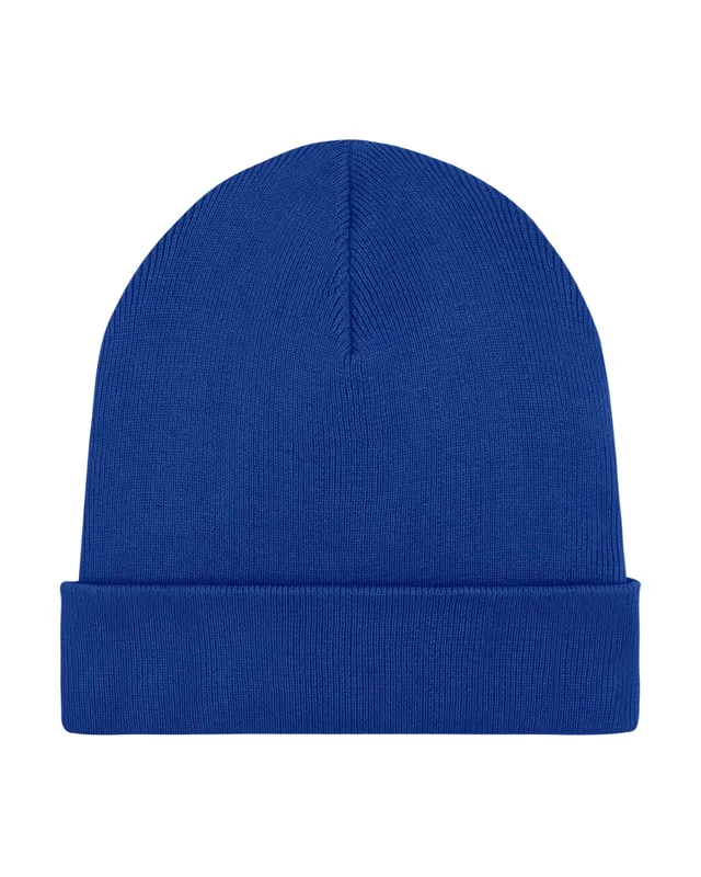 Royal blue knitted beanie with a folded cuff