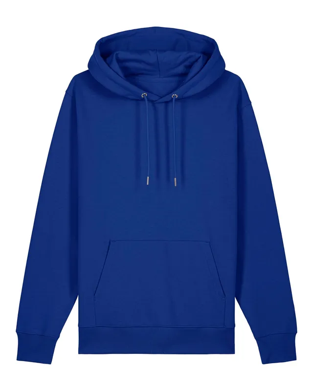 Blue pullover hoodie with a front pocket